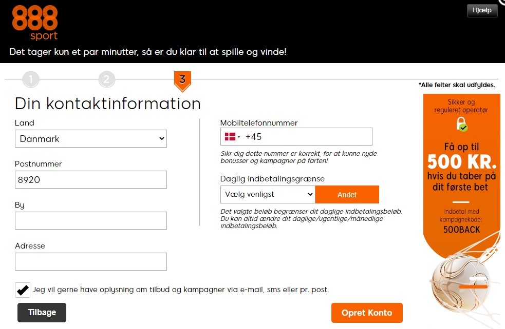 888 Sport Oprettelse 3