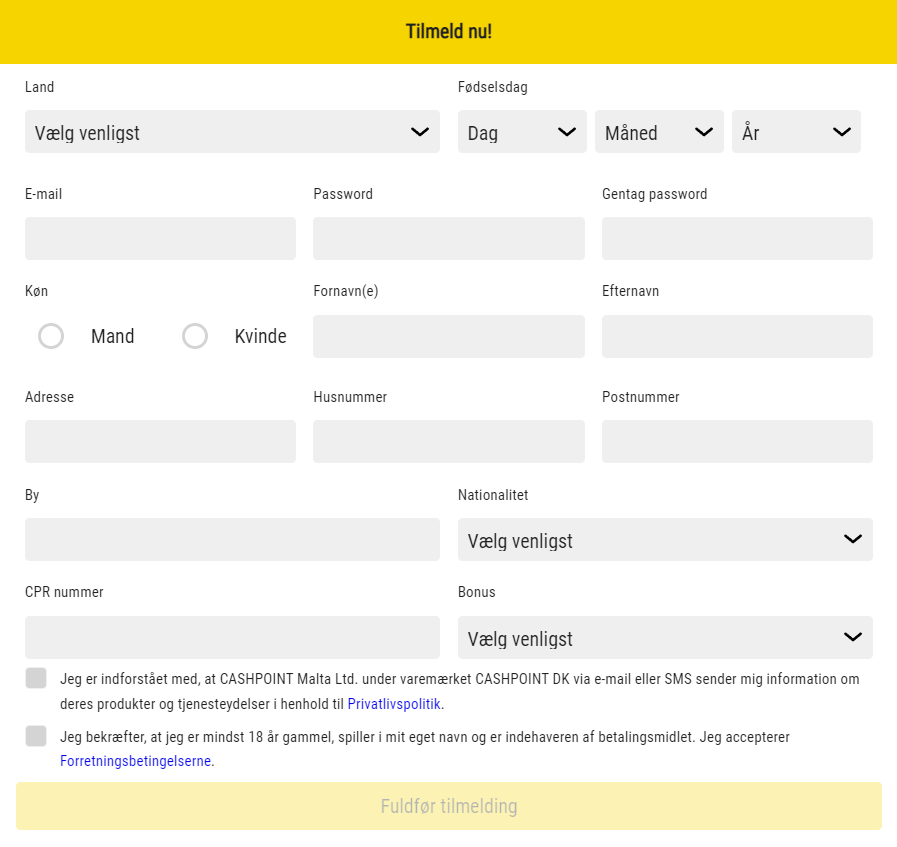 Cashpoint Tilmelding