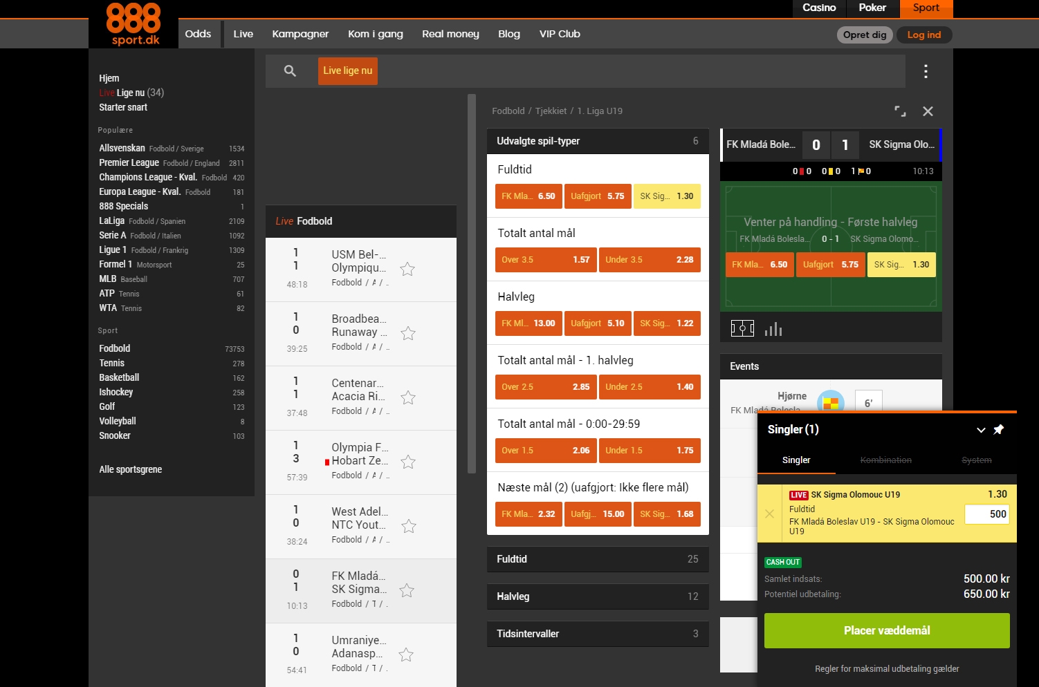 888Sport.dk Liveodds